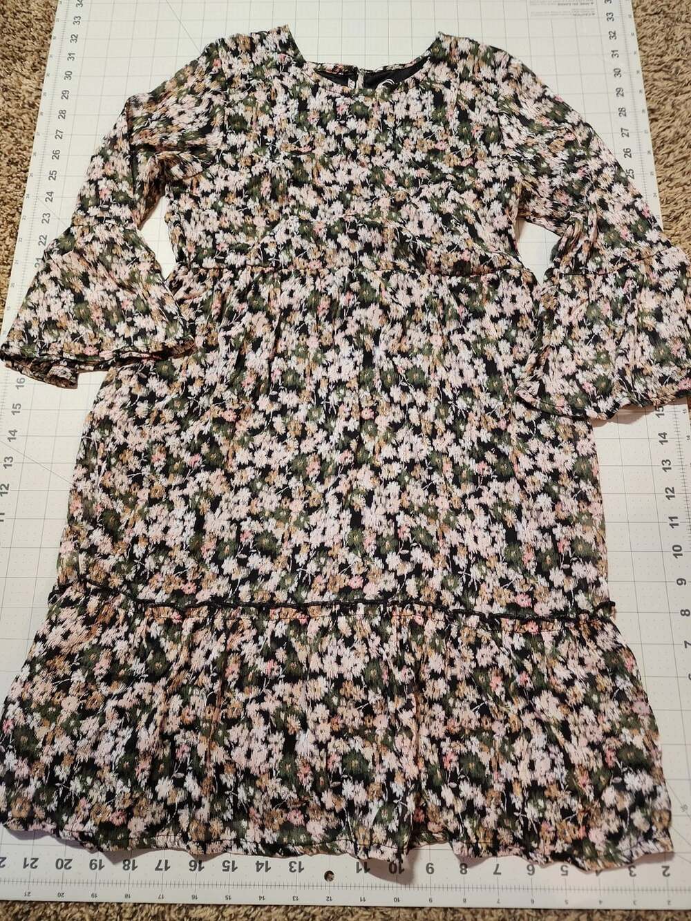 Wonder Nation Floral Dress Size L(10-12) Bell Sleeve Tiered